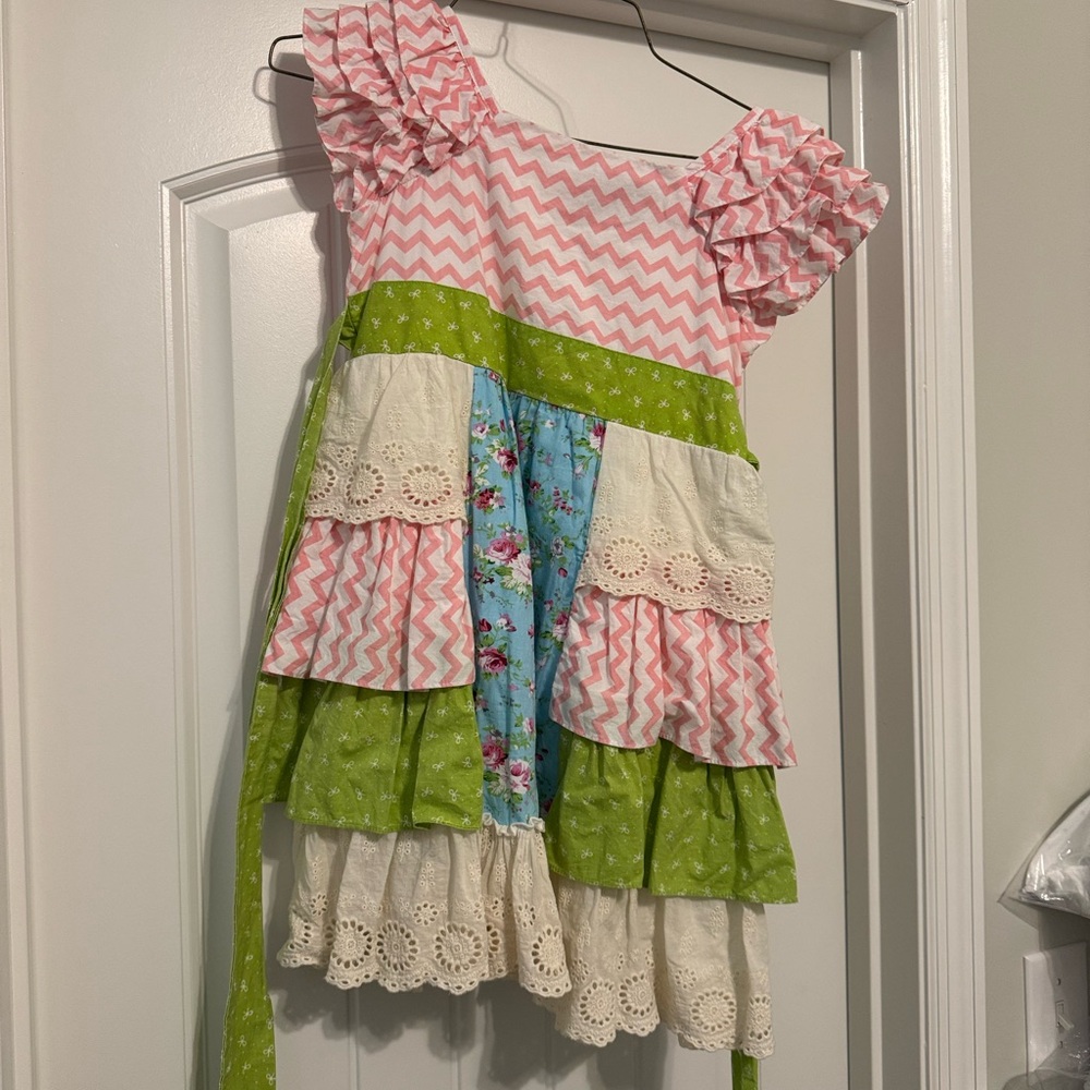 Vibrant Pink and Green Kids Casual Dress